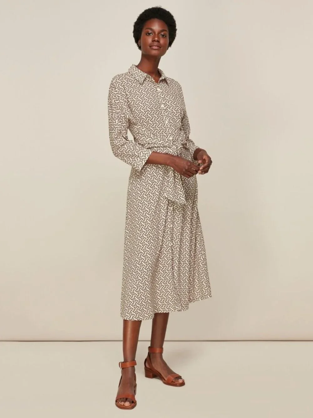 Whistles Cream Snaffle Shirt Tie Front Wrap Midi Dress Size 4 - Picture 2 of 11